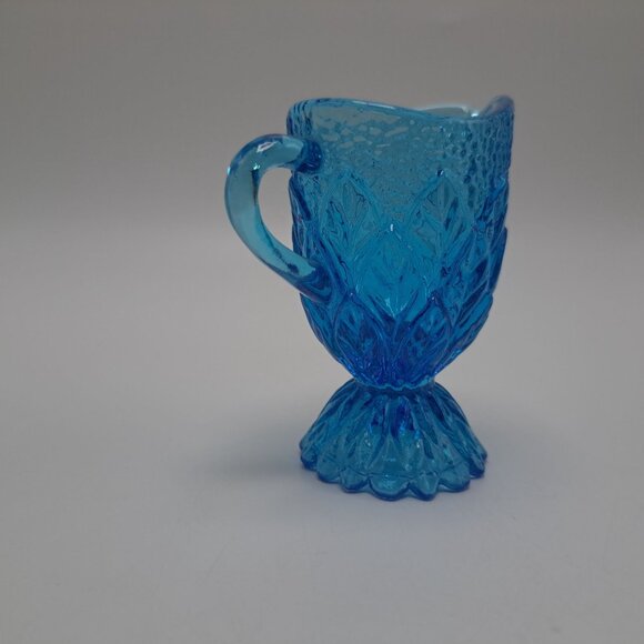 Kanawha Blue Pressed Glass Miniature Pitcher Toothpick Holder Decorative Accent - Picture 7 of 12